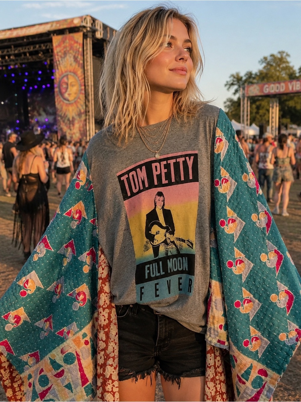 TOM PETTY Custom Upcycled Kantha Sleeves Poncho Top OSFM OOAK BOHO